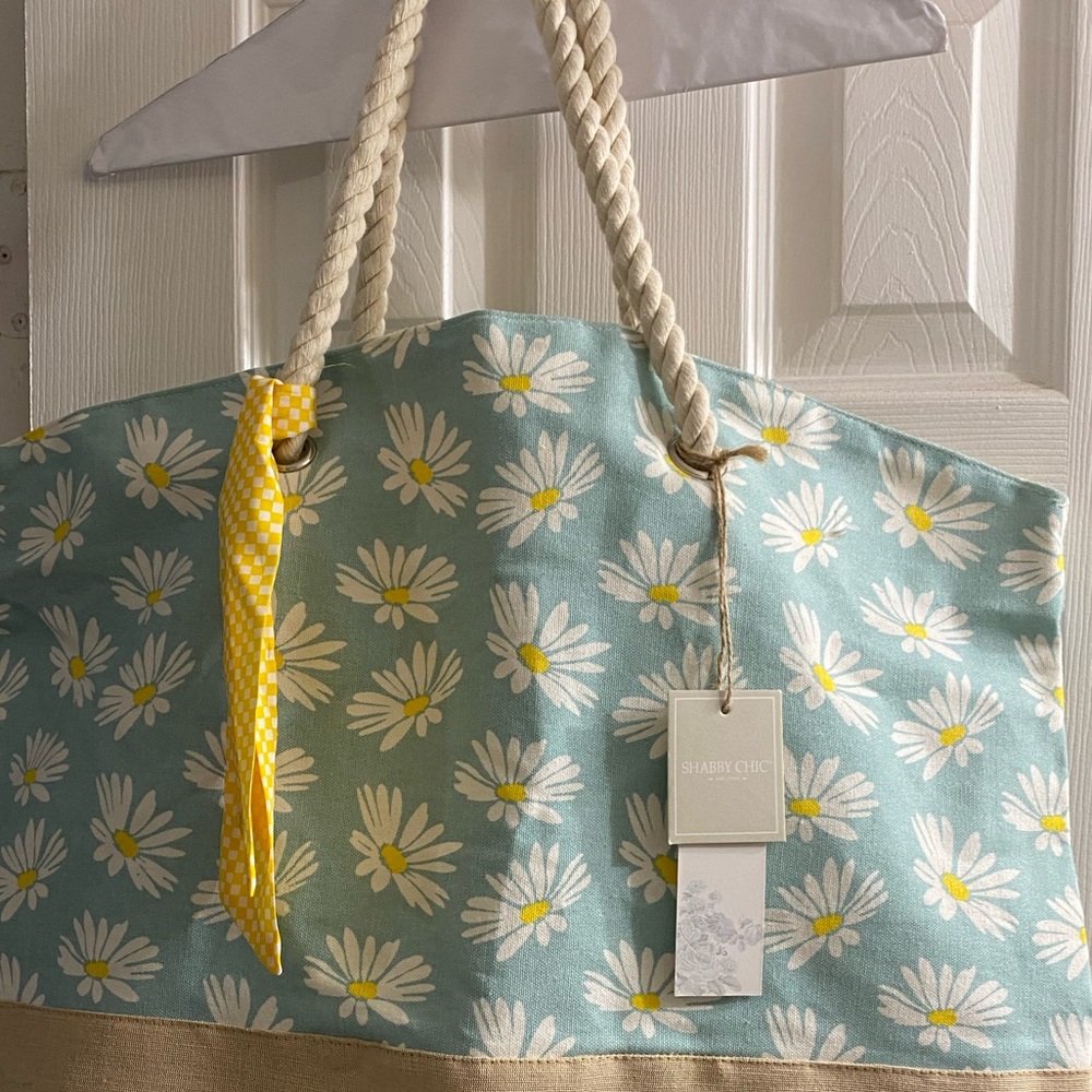 Shabby Chic Blue and White Floral Tote Bag 22”x18” deep 9”